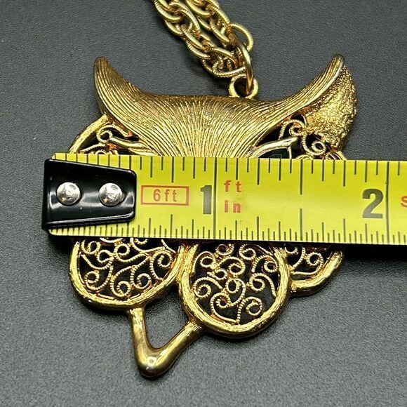 VTG Winking One Green Eyed Cat Pendant Gold Rope Chain Necklace - Picture 10 of 11